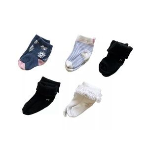 12-24M 5 Pairs Socks Black White Ruffle Baby Girl Mixed Lot Rollover EUC